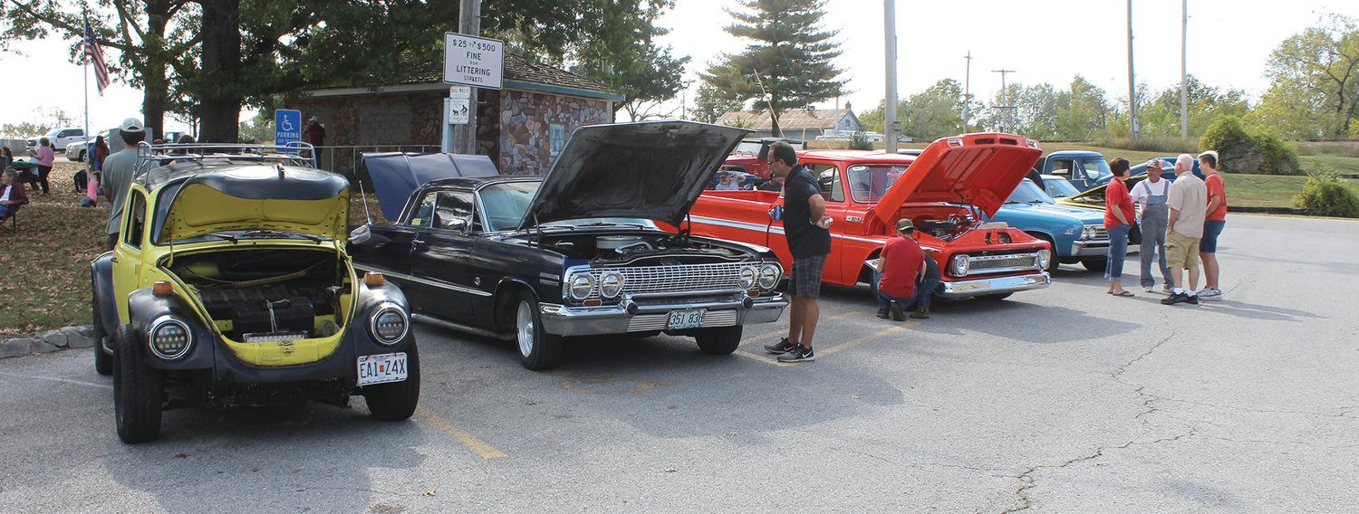 A display of cars at the Mansfield Car Show.
